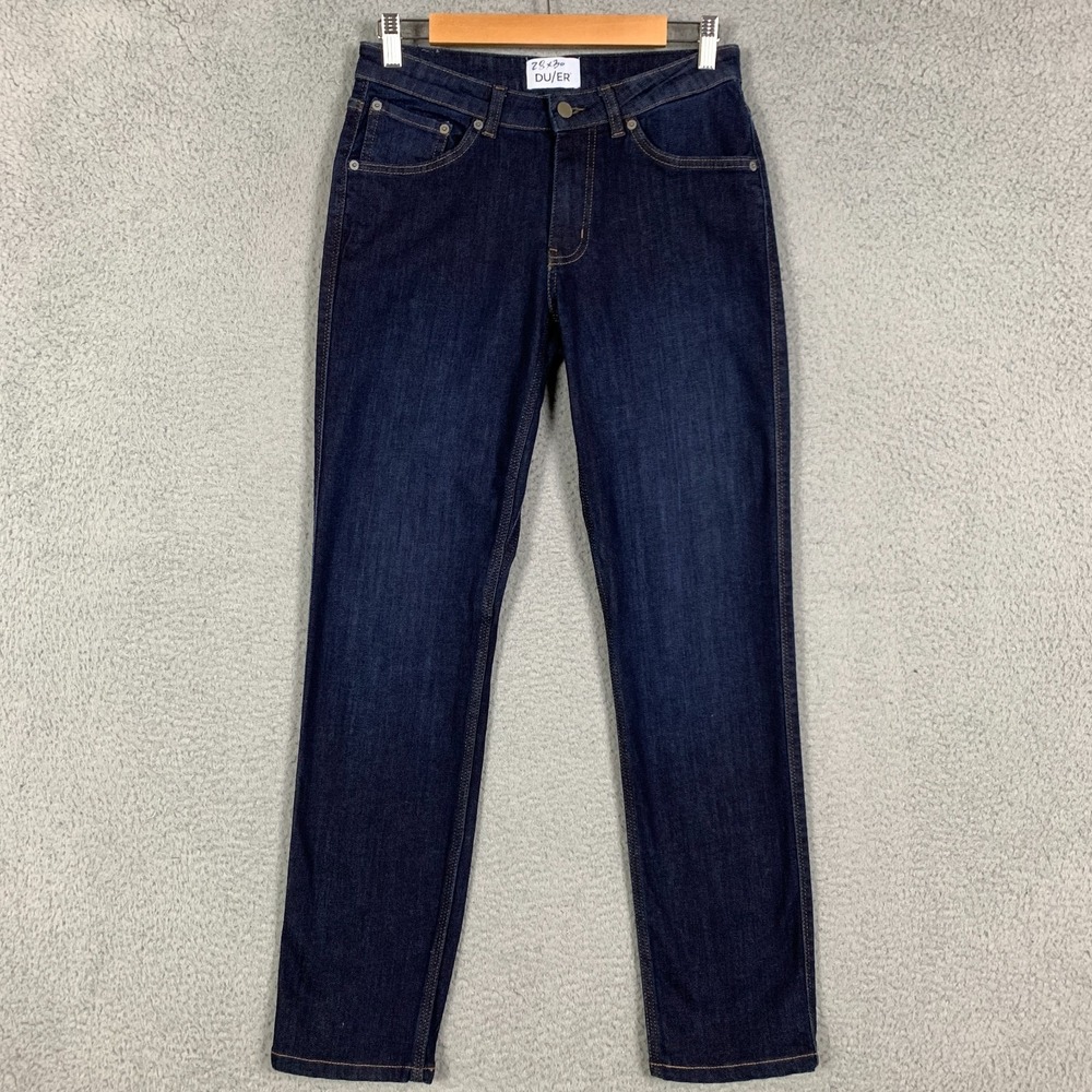 Du/er Jeans Men's 28 x 30 Blue Dark Wash Denim Slim Tapered Fit Low Rise Casual